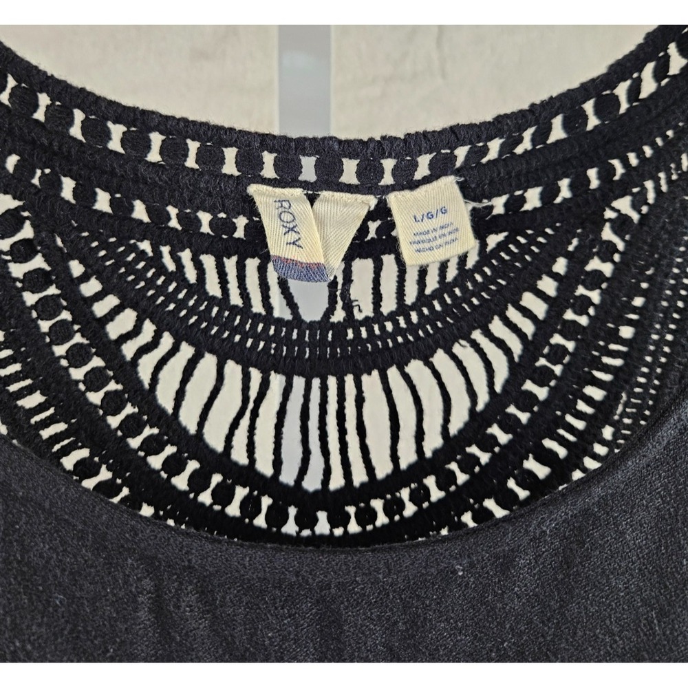 Roxy Black Sleeveless Tank Top Crochet Lace Back Boho Festival Women's Size L - Picture 7 of 7
